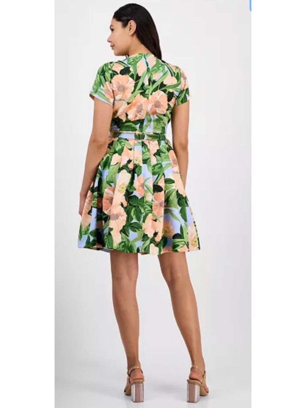 Tahari ASL Women's Floral Belted Pleated Short Sleeve Dress Size 8 - Picture 2 of 16